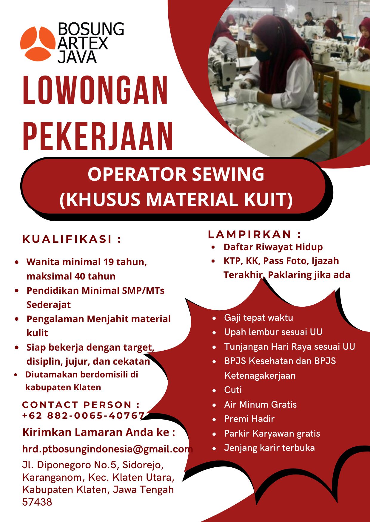 LOWONGAN KERJA PENJAHIT (SEWING KHUSUS MATERIAL KULIT) – PABRIK SARUNG TANGAN