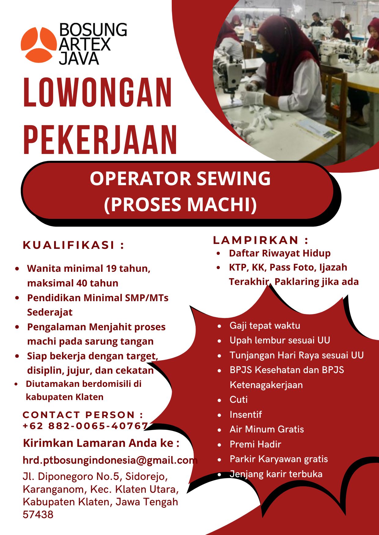 LOWONGAN KERJA PENJAHIT (SEWING) – PABRIK SARUNG TANGAN