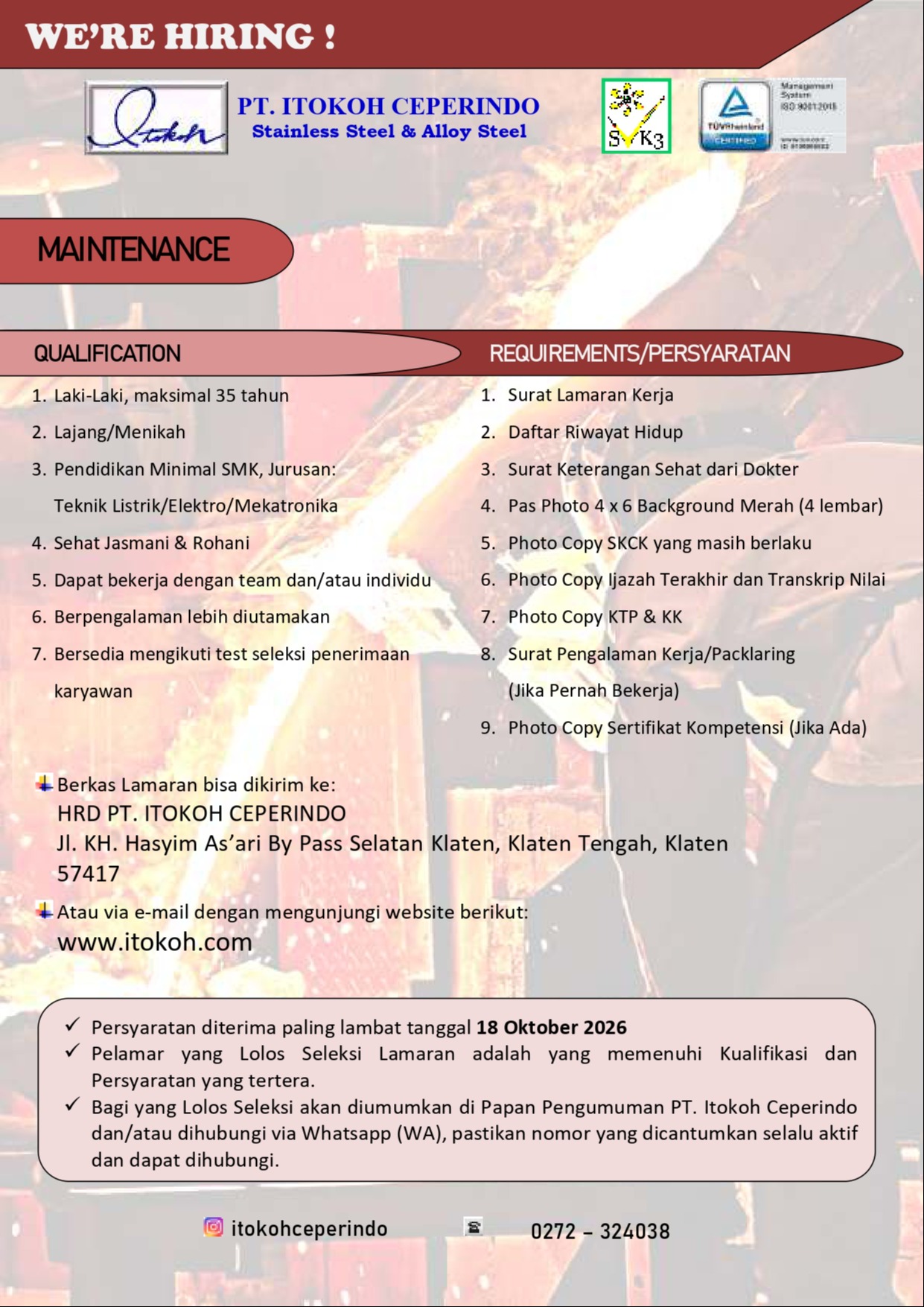 LOWONGAN KERJA MAINTENANCE